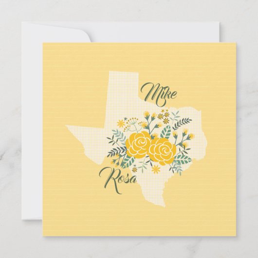 Gele Rose uit Texas - Gingham met Rozen bruiloft Kaart (Achterkant)