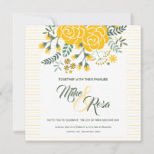 Gele Rose uit Texas - Gingham met Rozen bruiloft Kaart (Voorkant)