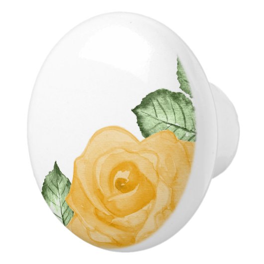 Gele Rose Waterverf Land Rustiek Bloemen Chic Keramische Knop (Rechts)