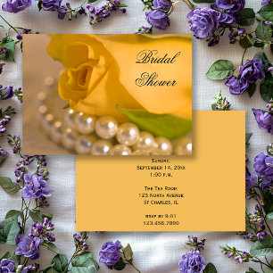 Gele Rose White Pearls Bridal Shower Kaart