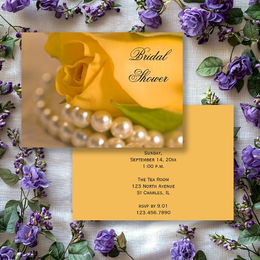 Gele Rose White Pearls Bridal Shower Kaart