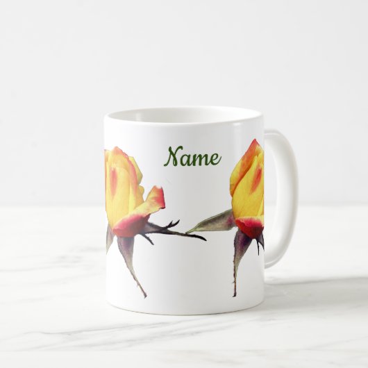 Gele Rosebud Flowers gepersonaliseerd Koffiemok (Voorkant rechts)