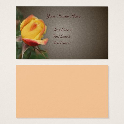 Gele rosebudventiel op bruin visitekaartjes (Voorkant /achterkant)