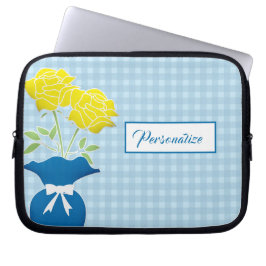 Gele Roses Blue Vase Gingham-laptop Laptop Sleeve
