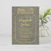 Gele Roustic Burlap Mason Jar Wedding Invitations Kaart (Staand voorkant)