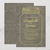 Gele Roustic Burlap Mason Jar Wedding Invitations Kaart (Voorkant / Achterkant)
