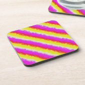 Gele roze Artdeco regenboogstrips Bier Onderzetter (Linkerzijde)