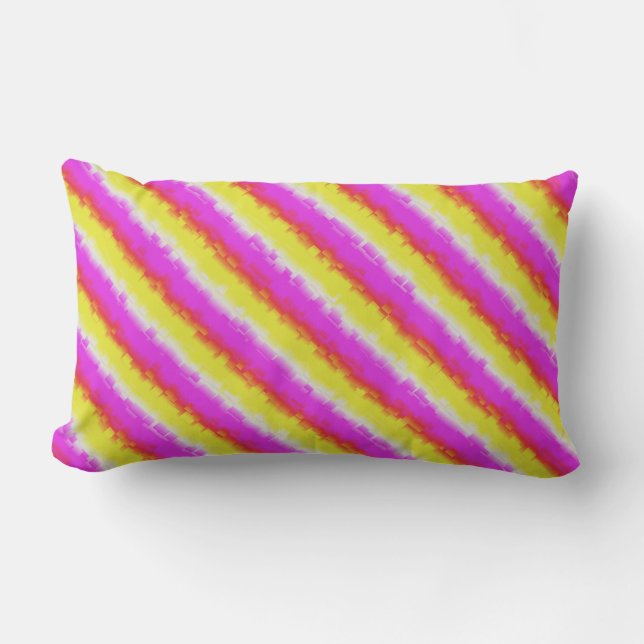 Gele roze Artdeco regenboogstrips Buitenkussen (Voorkant)