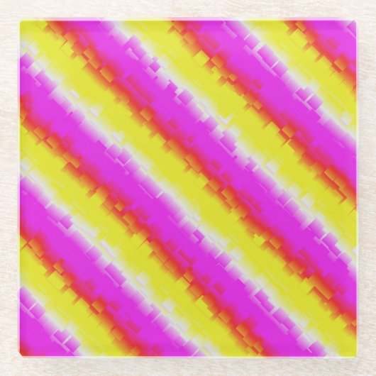 Gele roze Artdeco regenboogstrips Glazen Onderzetter (Voorkant)