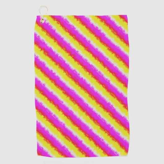Gele roze Artdeco regenboogstrips Golfhanddoek (Voorkant)