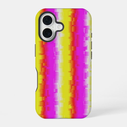 Gele roze Artdeco regenboogstrips iPhone 16 Hoesje (Achterkant)