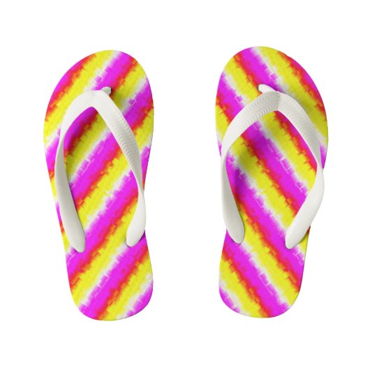 Gele roze Artdeco regenboogstrips Kinder Teenslippers (Voetbed)