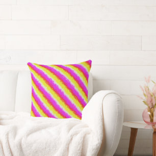 Gele roze Artdeco regenboogstrips Kussen