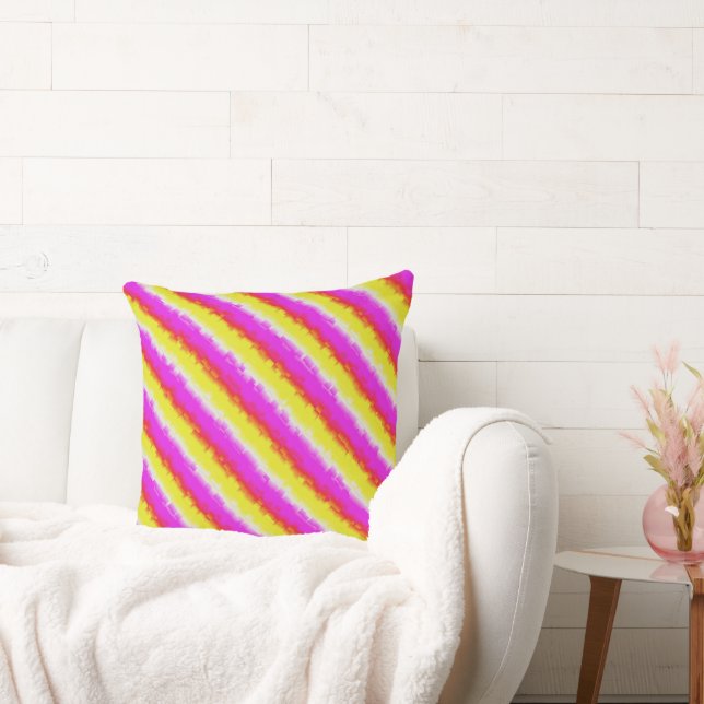 Gele roze Artdeco regenboogstrips Kussen (Bank)