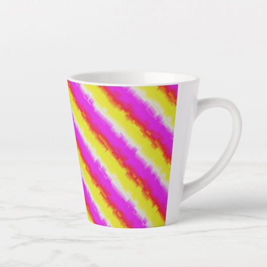Gele roze Artdeco regenboogstrips Latte Mok (Rechts)