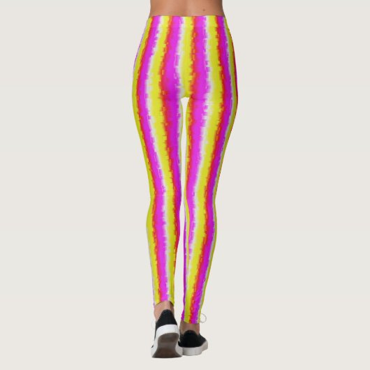 Gele roze Artdeco regenboogstrips Leggings (Achterkant)