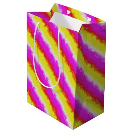 Gele roze Artdeco regenboogstrips Medium Cadeauzakje (Achterkant Gekanteld)