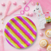 Gele roze Artdeco regenboogstrips Papieren Bordje (Feest)