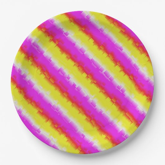 Gele roze Artdeco regenboogstrips Papieren Bordje (Voorkant)
