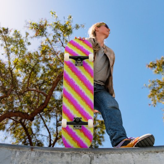 Gele roze Artdeco regenboogstrips Persoonlijk Skateboard (Buiten 1)