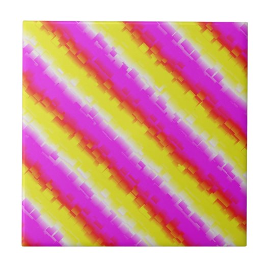 Gele roze Artdeco regenboogstrips Tegeltje (Voorkant)