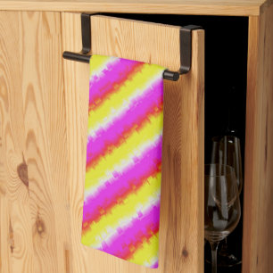 Gele roze Artdeco regenboogstrips Theedoek