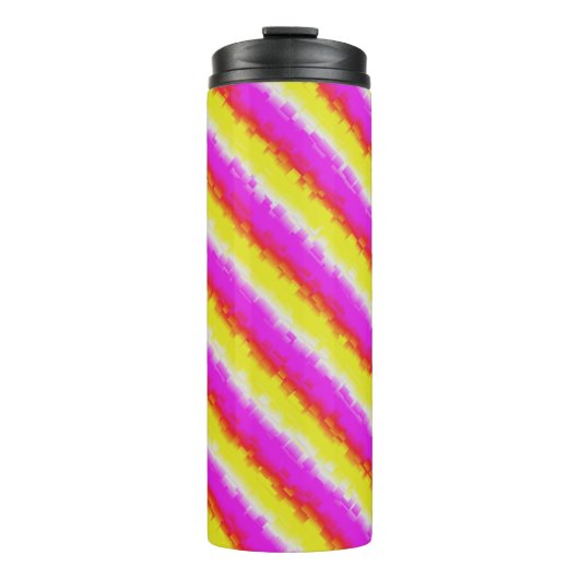 Gele roze Artdeco regenboogstrips Thermosbeker (Voorkant)