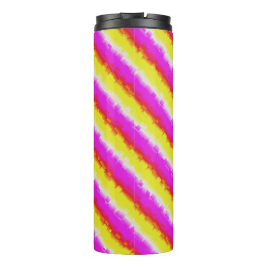 Gele roze Artdeco regenboogstrips Thermosbeker (Achterkant)