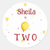 Gele roze ballonnen verjaardagsfeestje personalise ronde sticker (Voorkant)