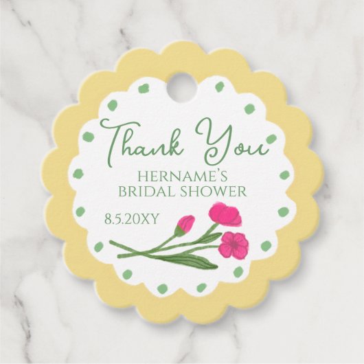 Gele Roze Bloementuin Whimsisch Handgeschilderd Bedankjes Labels (Voorkant)