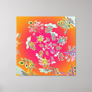 Gele Roze Cirkel Van Bloemstukken Canvas Afdruk