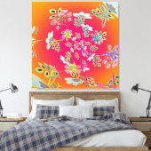 Gele Roze Cirkel Van Bloemstukken Canvas Afdruk (Insitu (Slaapkamer))