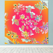 Gele Roze Cirkel Van Bloemstukken Canvas Afdruk (Insitu (Houten vloer))