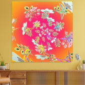 Gele Roze Cirkel Van Bloemstukken Canvas Afdruk (Insitu (Woonkamer))