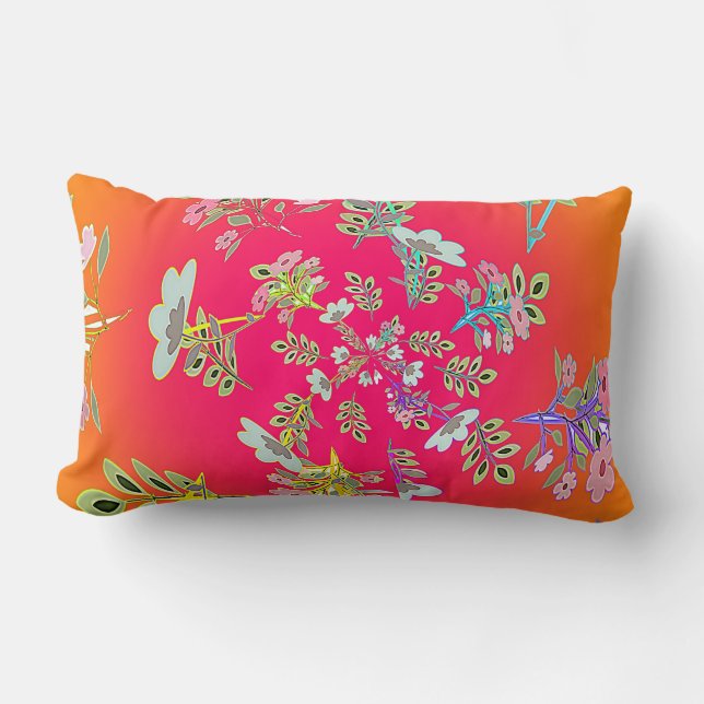 Gele Roze Cirkel Van Bloemstukken Kussen (Voorkant)