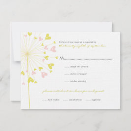 Gele roze dandelions Love Wedding RSVP Kaart