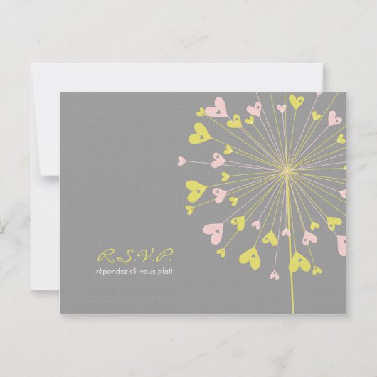 Gele roze dandelions Love Wedding RSVP Kaart (Achterkant)
