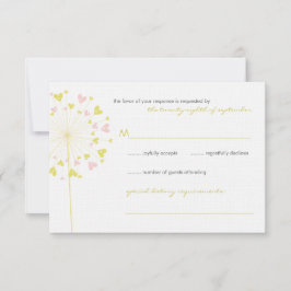Gele roze dandelions Love Wedding RSVP Kaart