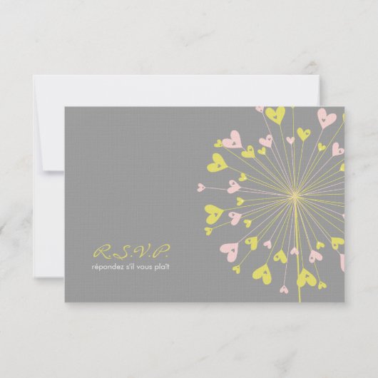 Gele roze dandelions Love Wedding RSVP Kaart (Achterkant)