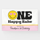 Gele roze een gelukkig babe eerste verjaardag bann spandoek (Horizontaal)