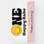 Gele roze een gelukkig babe eerste verjaardag bann spandoek (Verticaal)