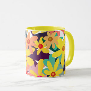 Gele, roze en oranje bloemen mok