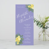Gele roze en Paarse periwinkle bruiloft Menu (Staand voorkant)