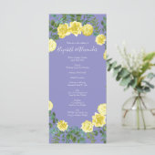 Gele roze en Paarse periwinkle bruiloft Menu (Staand voorkant)