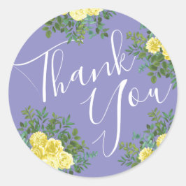 Gele roze en Paarse periwinkle bruiloft Ronde Sticker