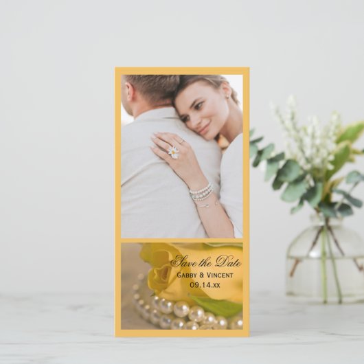 Gele roze en witte parels bruiloft sparen de Datum Save The Date (Staand voorkant)