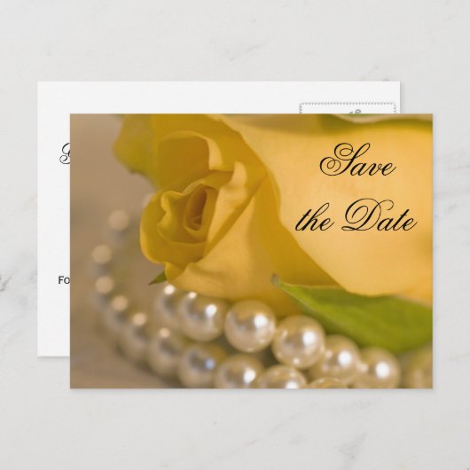 Gele roze en witte parels sparen de Datum Aankondigingskaart (Voorkant / Achterkant)