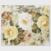 gele roze en witte rozen cadeaupapier (Vlak)