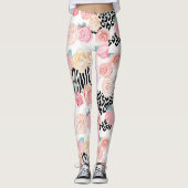  gele roze Floral Animal Print Leggings (Voorkant)