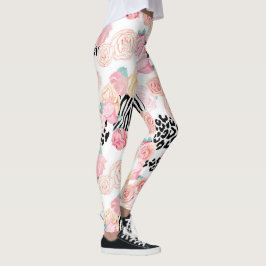  gele roze Floral Animal Print Leggings